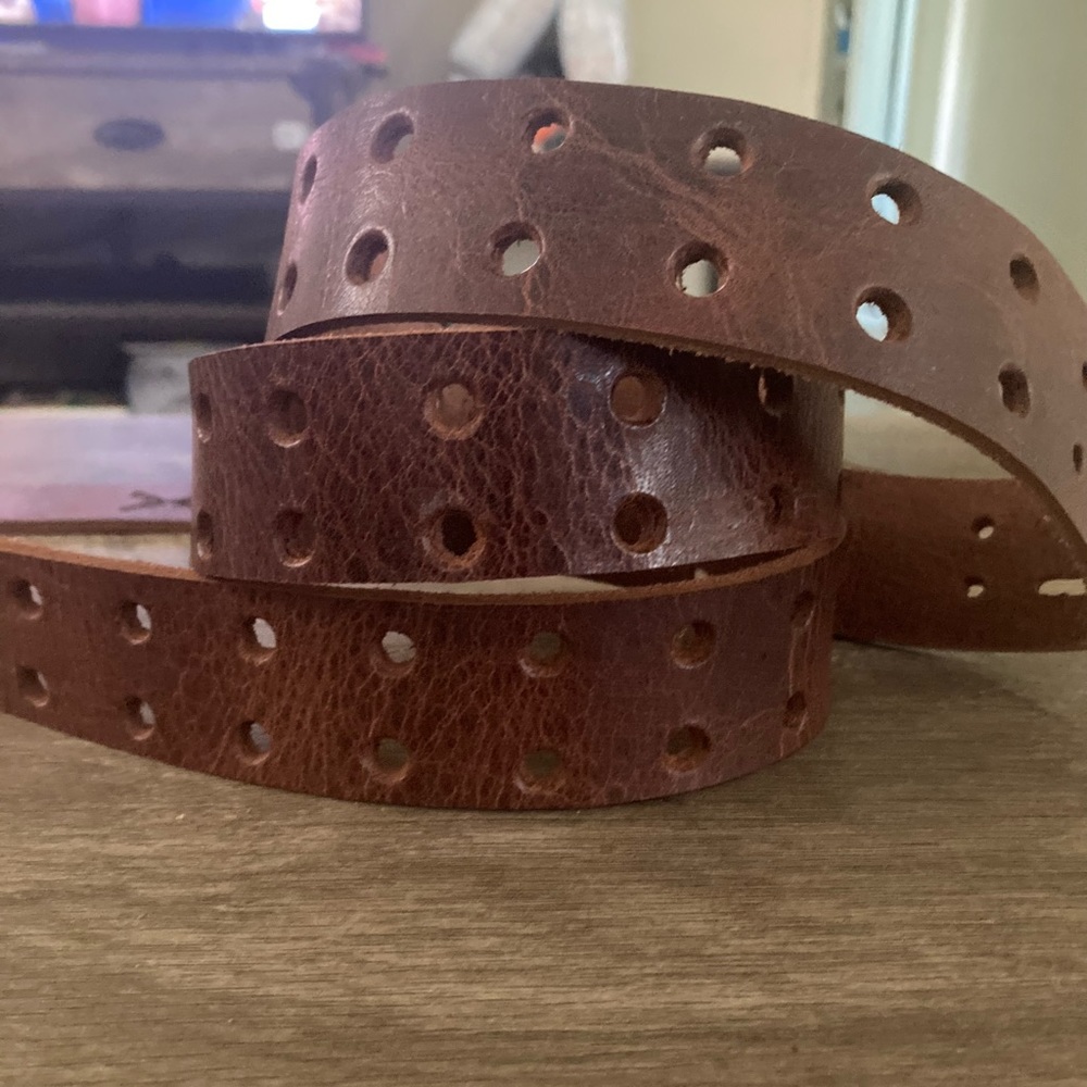 Vintage tan water Buffalo double hole leather belt 36”